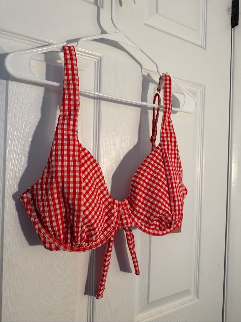 Shade & Shore Red and White Gingham Bikini Top